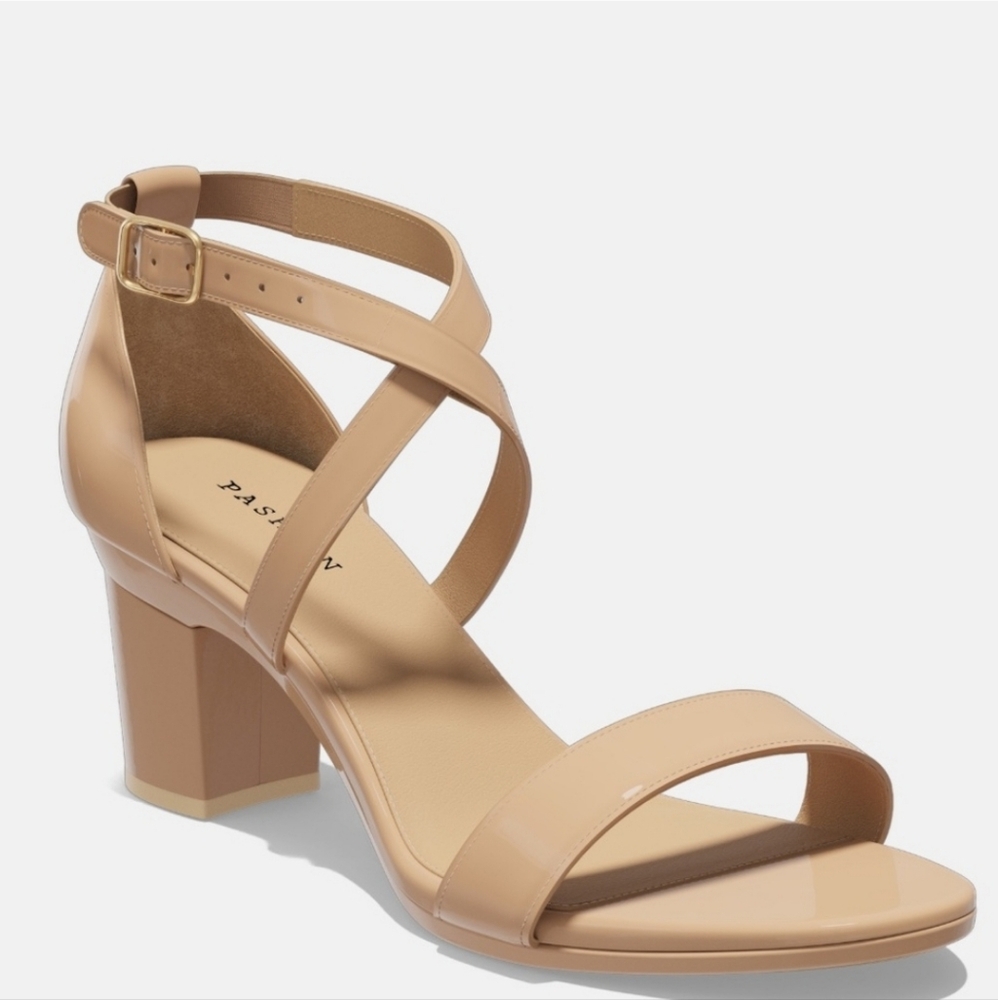 Pashion 1.0 The Sandal Sand Patent Block Heel Convertible Size 6.5